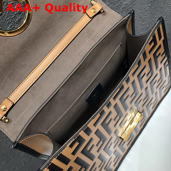 Fendi Kan I Logo Tan Leather Bag with FF Pattern Replica