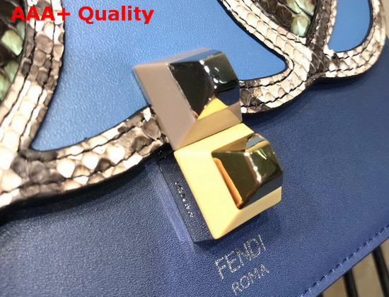 Fendi Kan I Small Blue Leather Mini Bag with Python Details Replica