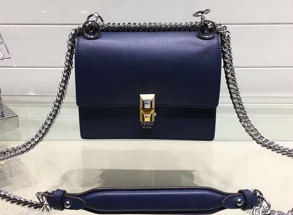 Fendi Kan I Small Mini Bag in Midnight Blue Leather For Sale