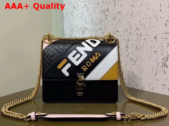 Fendi Kan I Small Multicolor Leather Mini Bag Black and Pink Calfskin Replica