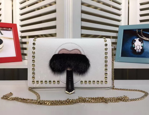 Fendi Karlito Wallet On Chain in White Leather with Inlays For Sale