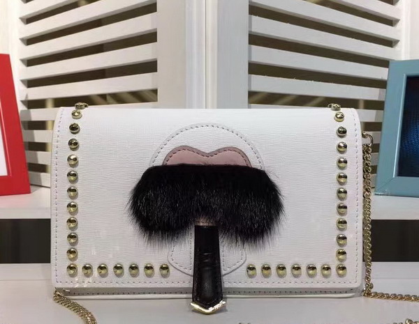 Fendi Karlito Wallet On Chain in White Leather with Inlays For Sale