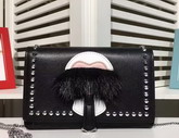 Fendi Karlito Wallet on Chain in Black Leather with Inlays For Sale