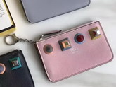 Fendi Keyring Pouch in Pink Leather with Four Rainbow Studs For Sale