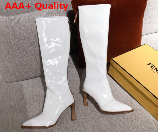 Fendi Knee Boots Glossy White Neoprene Boots Replica