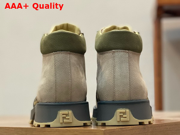 Fendi Lace Up Boot in Beige Grained Calfskin and FF Jacquard Fabric Details Replica