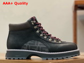 Fendi Lace Up Boot in Black Grained Calfskin and FF Jacquard Fabric Details Replica