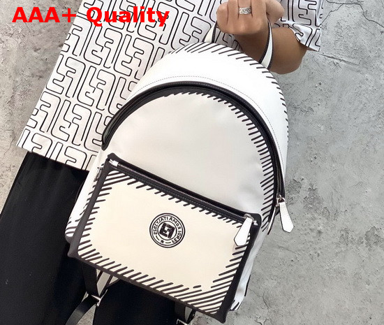 Fendi Large Backpack with Front Pocket White Nappa Leather with Black Fendi Stamp Replica