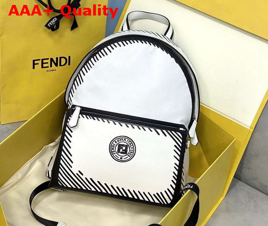 Fendi Large Backpack with Front Pocket White Nappa Leather with Black Fendi Stamp Replica
