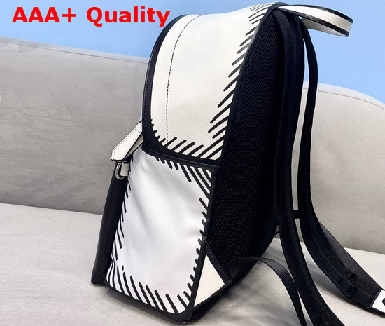 Fendi Large Backpack with Front Pocket White Nappa Leather with Black Fendi Stamp Replica