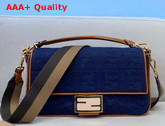 Fendi Large Baguette Bag in Blue Denim with Embroidered FF Motif Replica