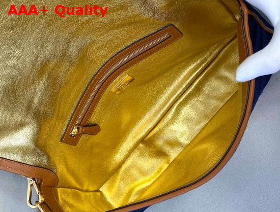 Fendi Large Baguette Bag in Blue Denim with Embroidered FF Motif Replica