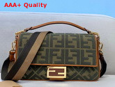 Fendi Large Baguette Bag in Dark Green Denim with Embroidered FF Motif Replica