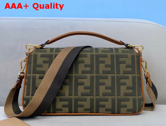 Fendi Large Baguette Bag in Dark Green Denim with Embroidered FF Motif Replica
