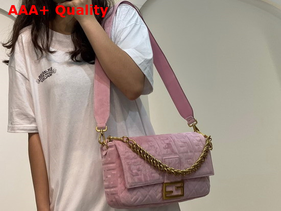 Fendi Large Baguette Bag in Pink Velvet Replica