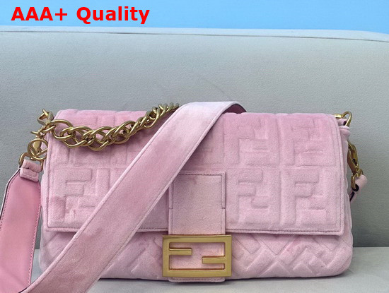 Fendi Large Baguette Bag in Pink Velvet Replica