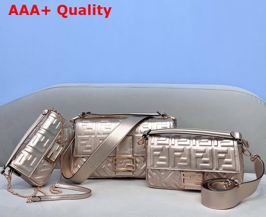 Fendi Large Baguette Bag in Rose Gold Soft Nappa Leather Replica