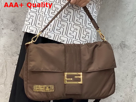 Fendi Large Baguette Messenger Bag in Brown Nylon Replica