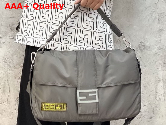 Fendi Large Baguette Messenger Bag in Gray Nylon Replica