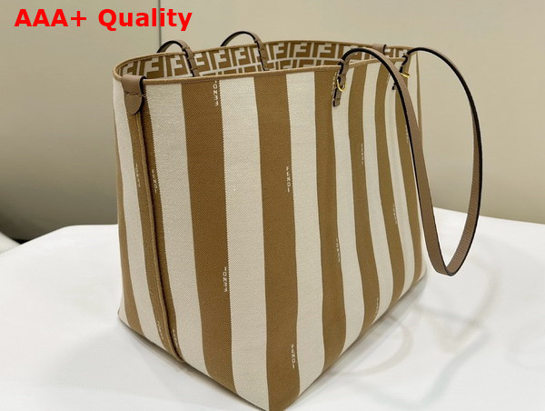 Fendi Large Roll Reversible Shopper in Pequin Striped and Beige FF Fabric Replica