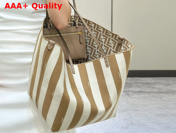 Fendi Large Roll Reversible Shopper in Pequin Striped and Beige FF Fabric Replica