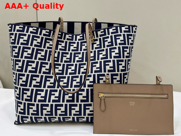 Fendi Large Roll Reversible Shopper in Pequin Striped and Midnight Blue FF Fabric Replica