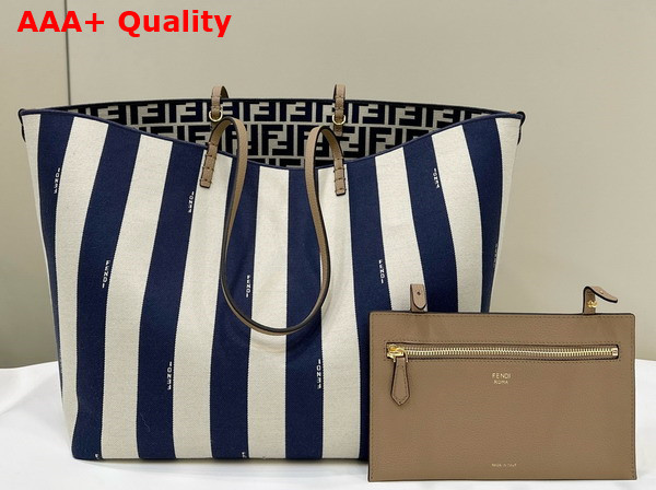 Fendi Large Roll Reversible Shopper in Pequin Striped and Midnight Blue FF Fabric Replica