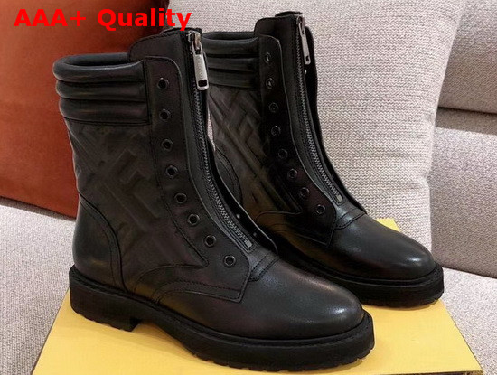 Fendi Leather Ankle Boots in Black Nappa Leather with Embossed FF Motif Replica