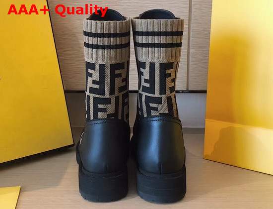 Fendi Leather Biker Boots Black Calf Leather with FF Motif Print Stretch Fabric Replica