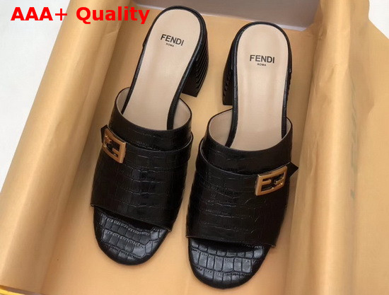 Fendi Leather Sandal in Black Crocodile Print Calfskin Replica