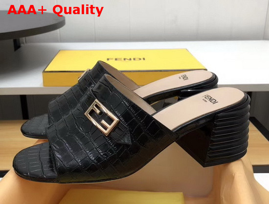 Fendi Leather Sandal in Black Crocodile Print Calfskin Replica