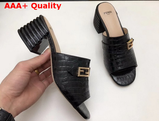 Fendi Leather Sandal in Black Crocodile Print Calfskin Replica
