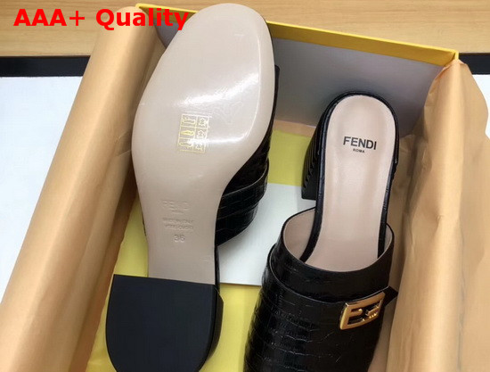 Fendi Leather Sandal in Black Crocodile Print Calfskin Replica