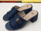 Fendi Leather Sandal in Blue Crocodile Print Calfskin Replica