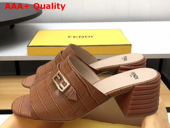 Fendi Leather Sandal in Brown Crocodile Print Calfskin Replica