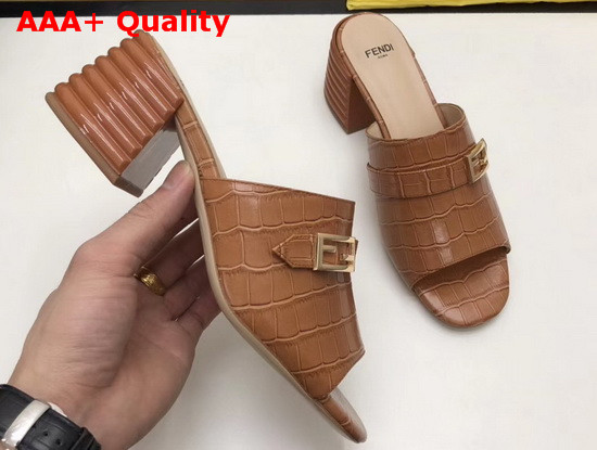 Fendi Leather Sandal in Brown Crocodile Print Calfskin Replica