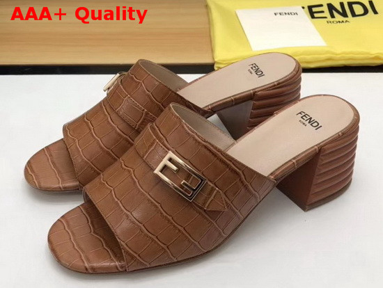 Fendi Leather Sandal in Brown Crocodile Print Calfskin Replica