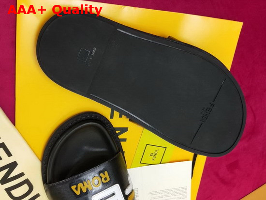 Fendi Leather Slides in Black with Fendi Motif Replica