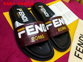 Fendi Leather Slides in Burgundy with Fendi Motif Replica