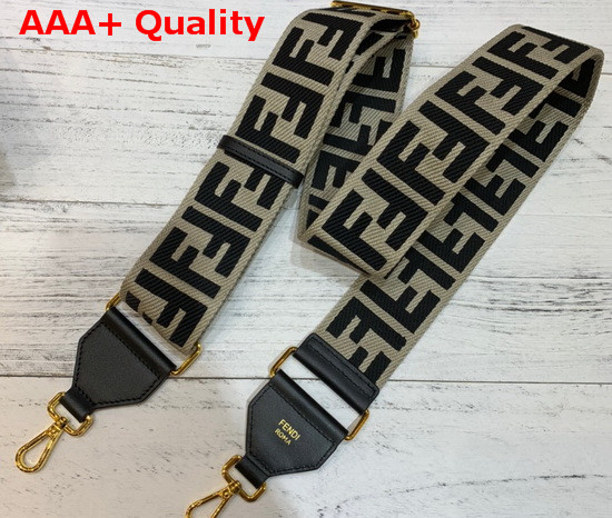 Fendi Long Adjustable Shoulder Strap with Double Clip Beige Canvas with Black Embroidered FF Motif Replica