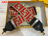 Fendi Long Adjustable Shoulder Strap with Double Clip Beige Canvas with Red Embroidered FF Motif Replica
