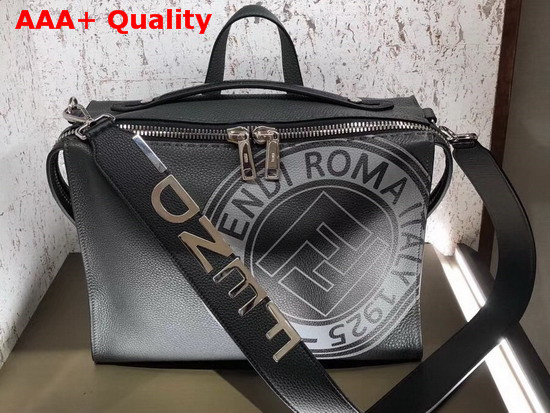 Fendi Lui Bag in Grey Roman Leather with Fendi Stamp Patch Replica