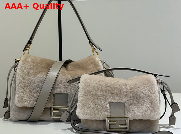 Fendi Mamma Baguette Medium Beige Shearling Bag Replica