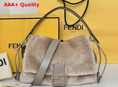 Fendi Mamma Baguette Medium Beige Shearling Bag Replica