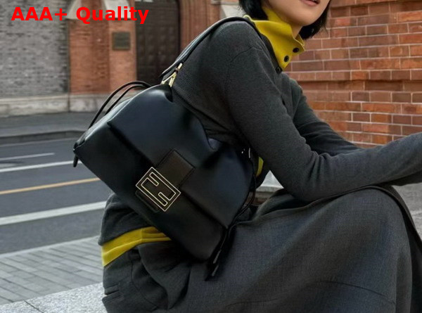 Fendi Mamma Baguette Medium Black Nappa Leather Bag Replica