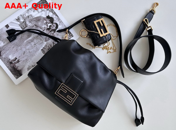 Fendi Mamma Baguette Medium Black Nappa Leather Bag Replica