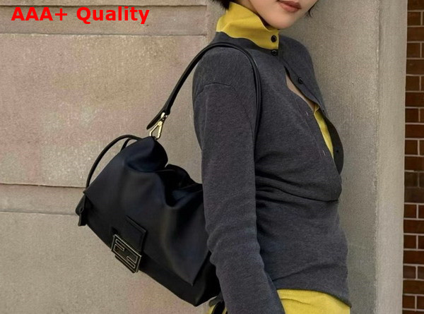 Fendi Mamma Baguette Medium Black Nappa Leather Bag Replica