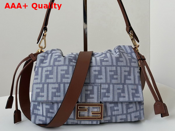 Fendi Mamma Baguette Medium Blue Denim Effect FF Jacquard Bag Replica