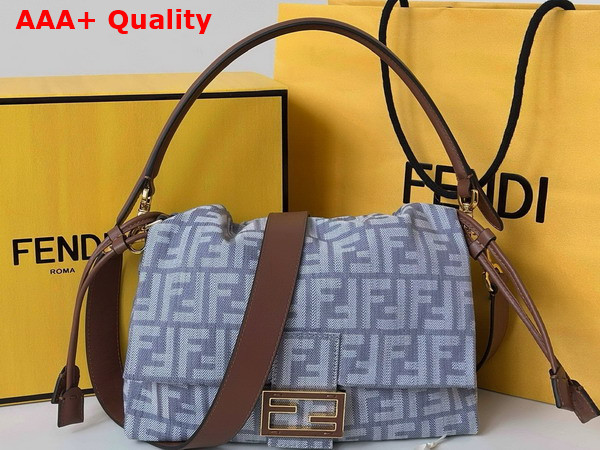 Fendi Mamma Baguette Medium Blue Denim Effect FF Jacquard Bag Replica