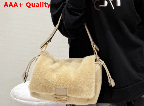 Fendi Mamma Baguette Small Beige Shearling Mini Bag Replica